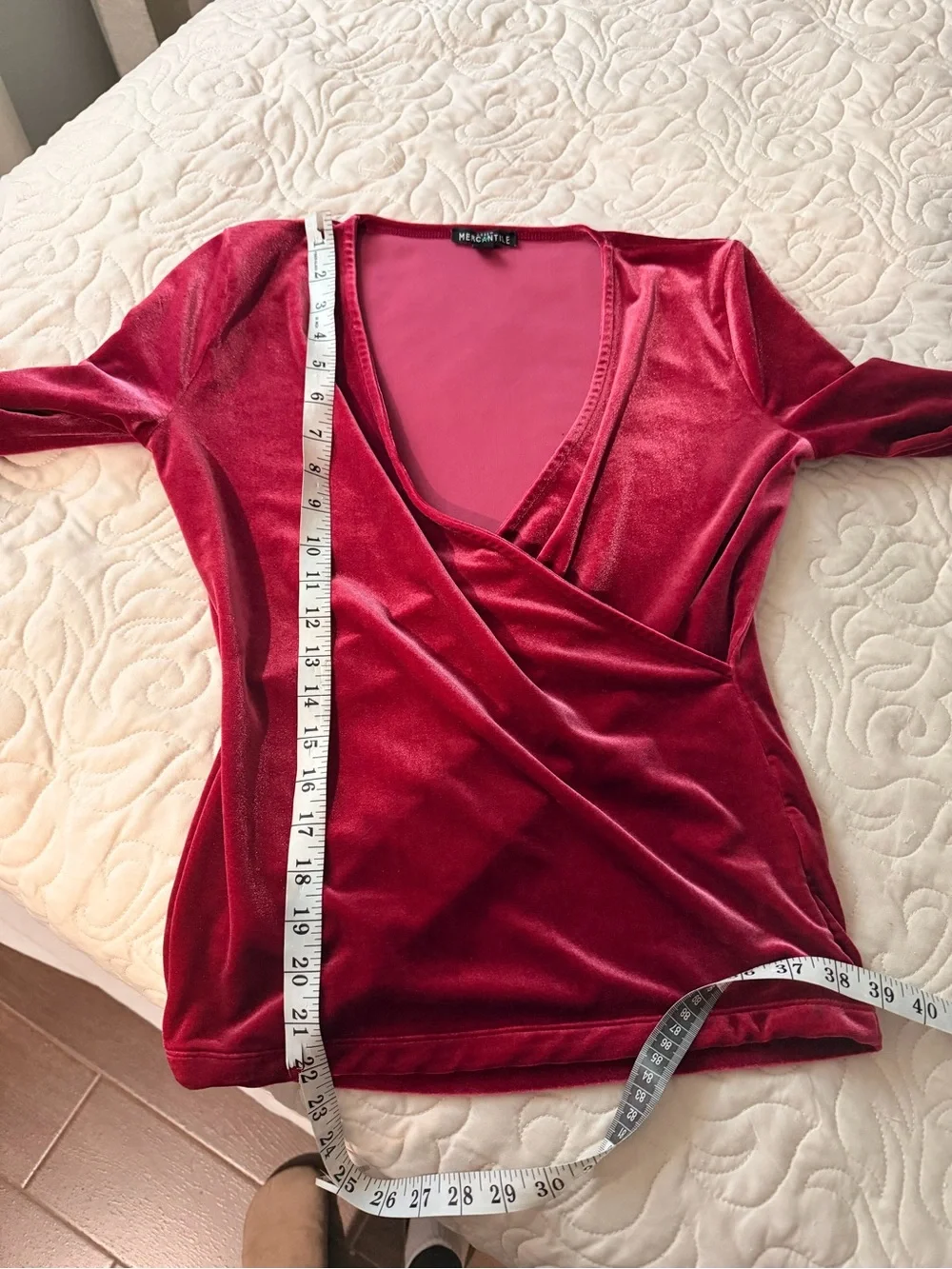 J.Crew Mercantile Women's Light Velvet Long Sleeve Top Burgundy XS